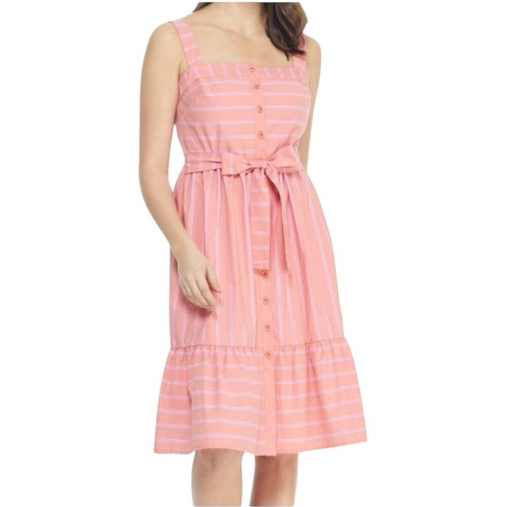 Gal Meets Glam Ariel Stripe Belted Dress NWTs Apricot Orange Pink size 12